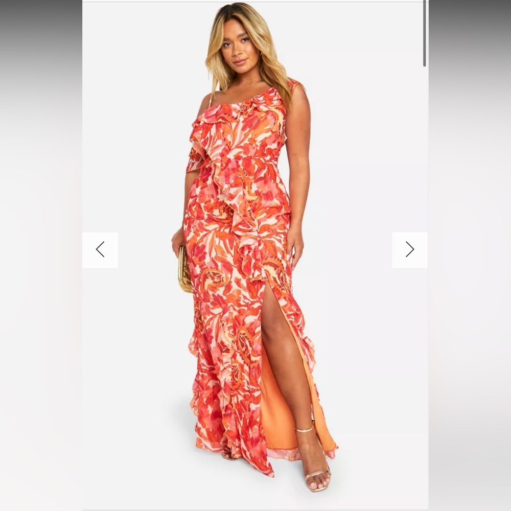 Boohoo Plus Orange Floral Maxi Dress